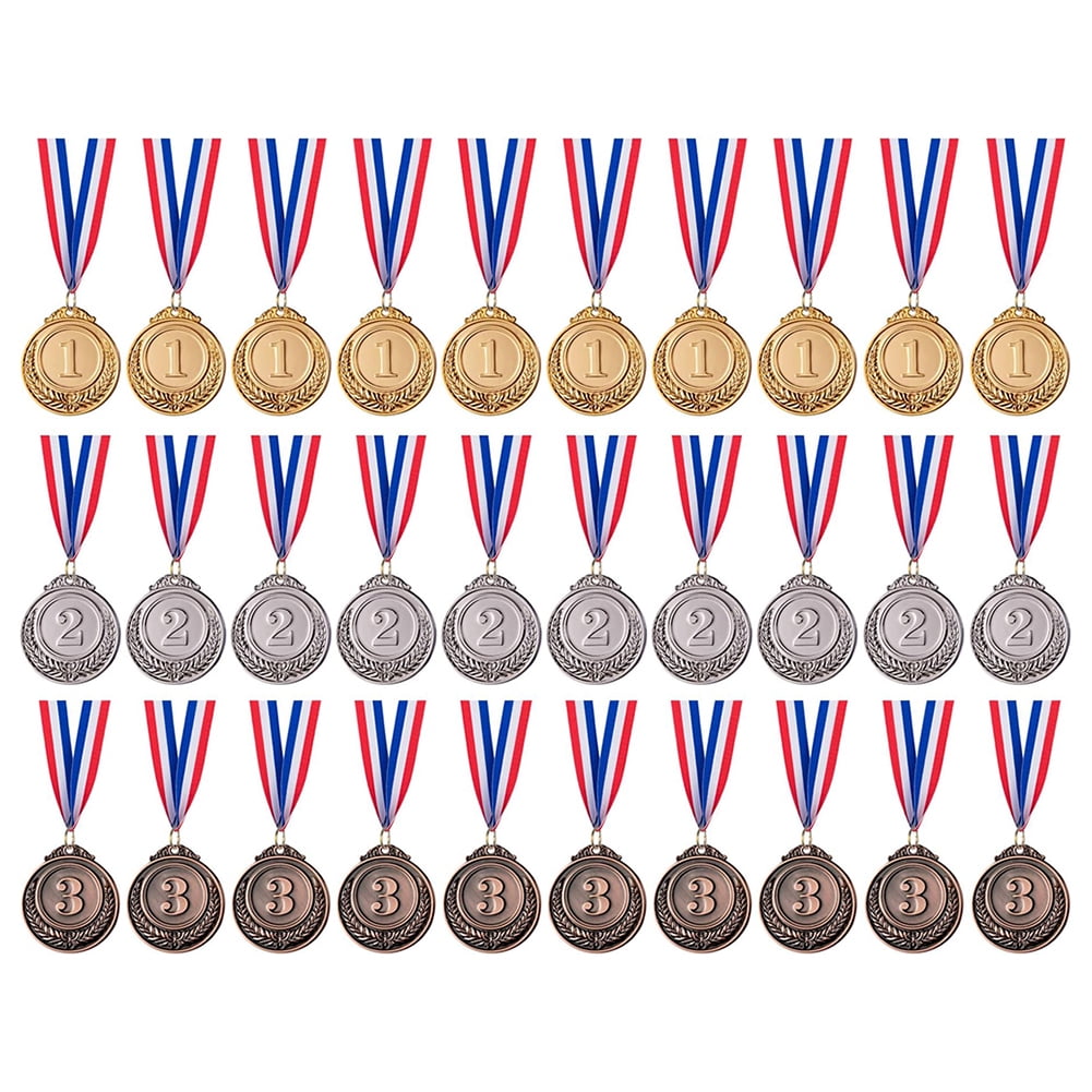 Yibooy 30pcs 2inch Gold Silver Bronze Award Medal with Neck Ribbon Winner Medal(Wheat)