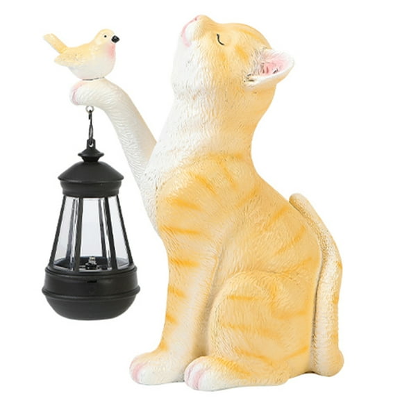 Yibooy Cat Garden Statue Resin Garden Ornament Light Cute for Lawn Patio (Orange)
