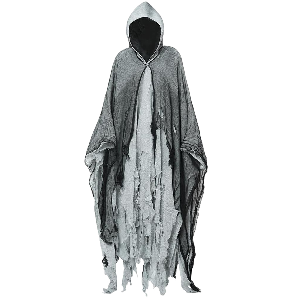 Cape Fantôme Halloween Adulte Femme - Longueur 155 Cm (avec Capuche 185 Cm) - Tissu Résistant, Respirant - Idéal Déguisement, Cosplay, Soirée