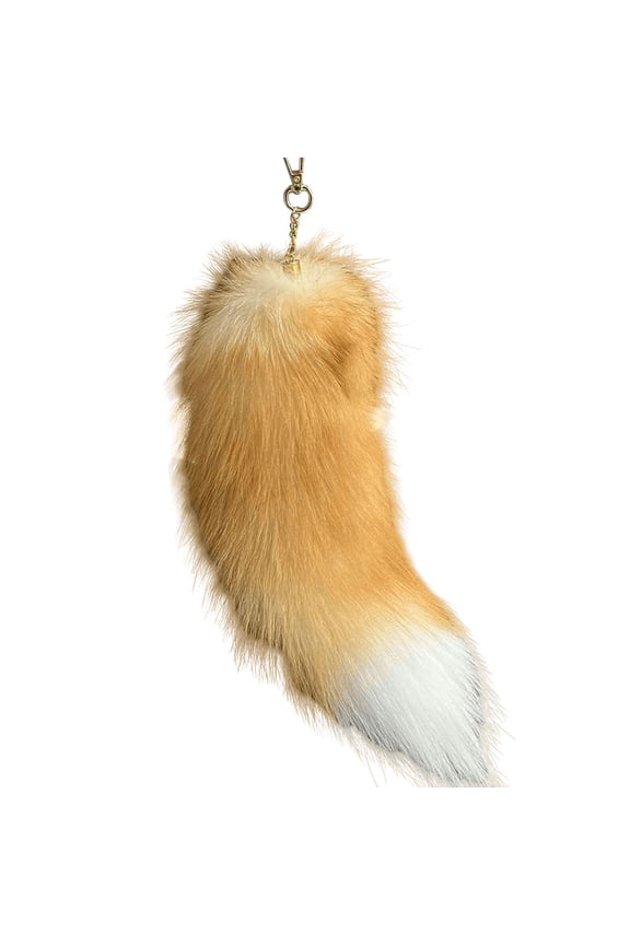 Huge Fluffy Faux Fur Fox Tail Keychain Fur Pendant for Women (Golden Black Fox)