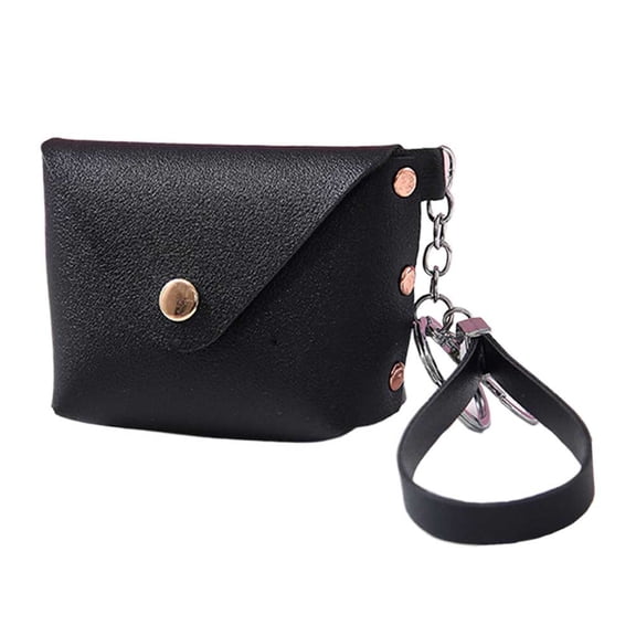 Yibooy Keychain Wallet for Women Zipper Coin Purse PU Leather Pouch for Shopping(black)