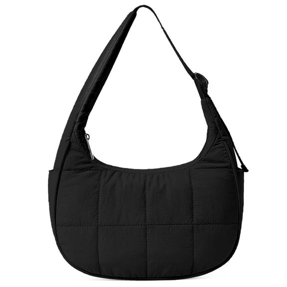 Yibooy Puffer Crescent Bag for Women Quilted Shoulder Bag Nylon Handbag for Work(Black)