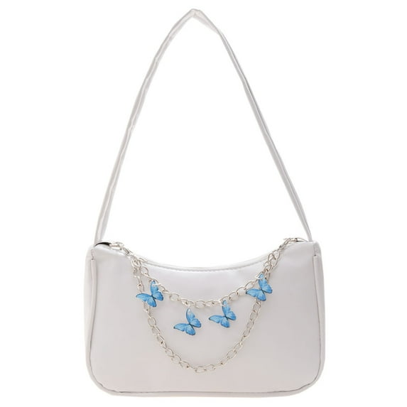 Yibooy Retro Women Butterfly Chain Underarm Bag Casual PU Small Handbags (White)