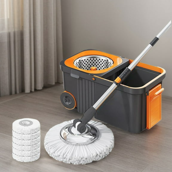 Yibooy Spin Mop and Bucket Set with 6 Replacement Refills Rotary Mop Set (Grey)