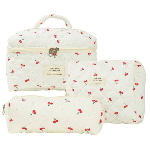 Yibooy Women Cherry Quilted Makeup Bag Aesthetic Pen Bag Cherry Pattern Cute Clutch Bag
