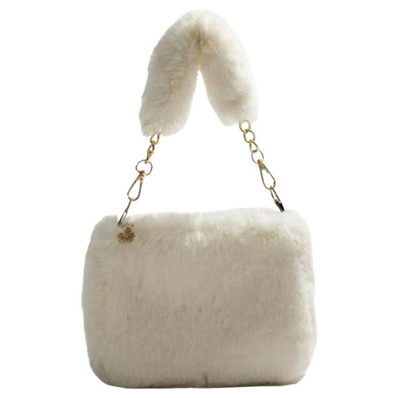 Yibooy Women Fuzzy Crossbody Bag Casual Plush Tote Handbag Daily Dating Bag (White)