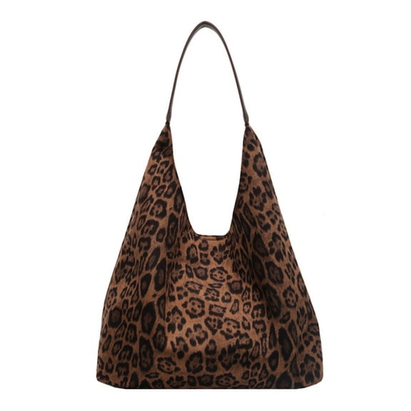 Yibooy Women Suede Large Tote Bag Leopard Print Shoulder Bag Hobo Bag for Work (Brown)