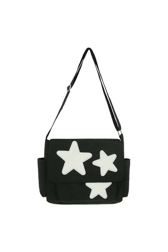 Women with Side Pockets Y2K Star Messenger Bag for Outdoor Travel (S Black)