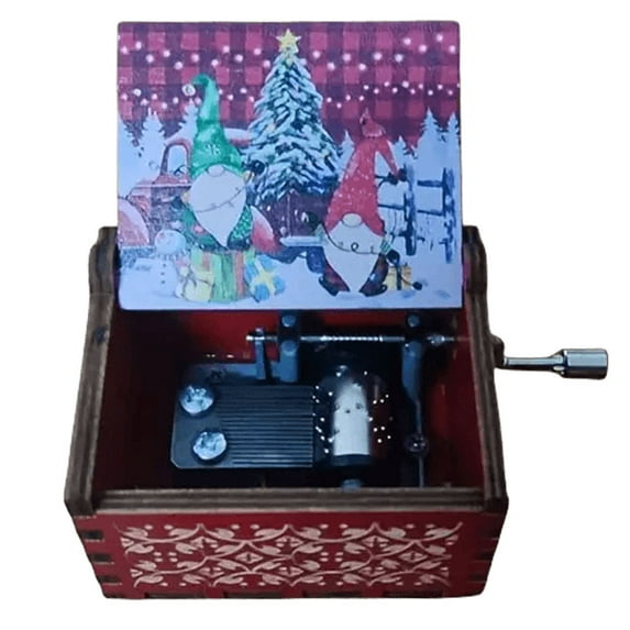 Yibooy Wooden Vintage Hand Crank Music Box Creative Children New Year Birthday Gift (H)