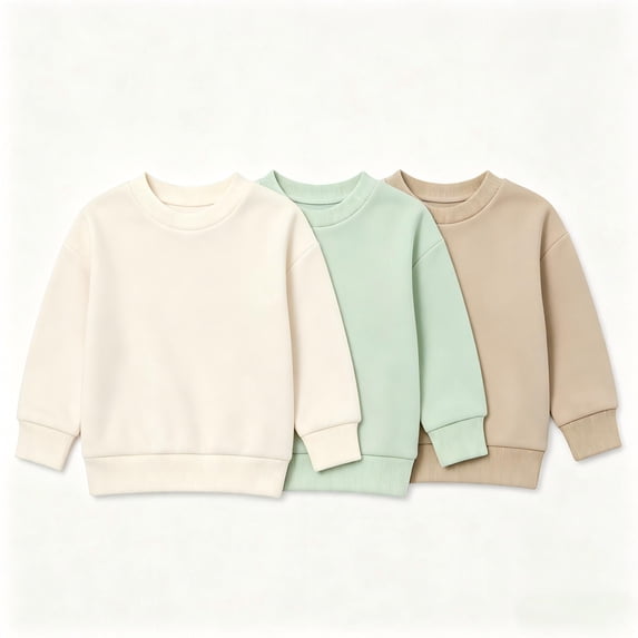 Yibosean 3-Pack Unisex Baby and Toddler Crewneck Sweatshirts, Soft Long Sleeve Loose-Fit Pullover Tops for Boys and Girls Clothes, Pearl White, Mint Green, Khaki, 6M-4T