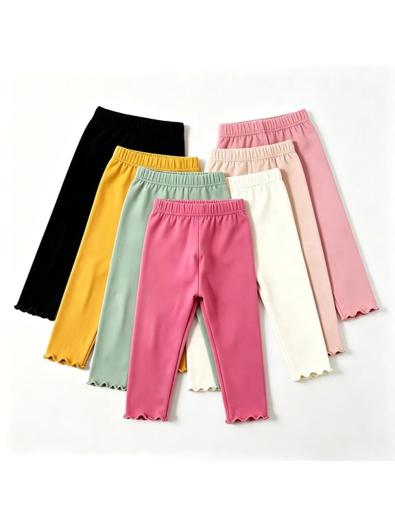 Baby Girls 7-Pack Ruffle Ankle Leggings, Soft Stretch Pants for Toddler Girls 6M-4T