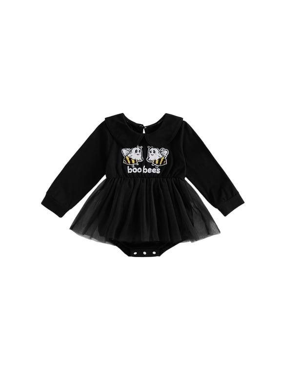 Baby Girls Halloween Tutu romper Dress, Boo Bees, Black, 0-24M
