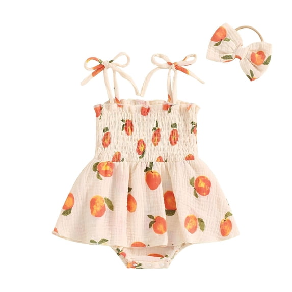 Yibosean Baby Girls' Peach Dress Romper 2-Pc Set with Headband, 0-18 Months