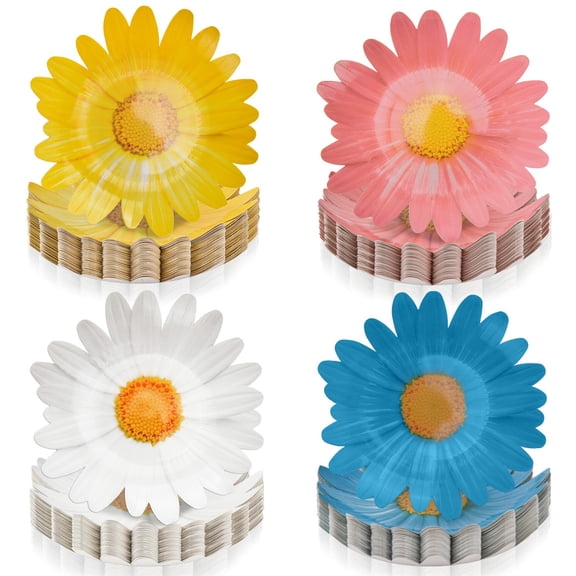 Yicentdp 100 Pack Daisy Floral Paper AFN1Plates Flower Dinner Plates 9.5 Inch Spring Summer Tableware for Boho Groovy Birthday Wedding Baby Shower Party Supplies (White, Yellow, Blue, Pink)