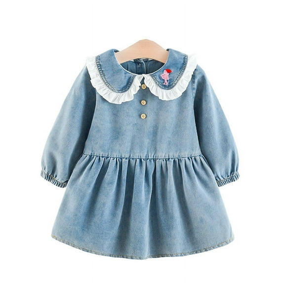 Yidarton 2022 Autumn New Girls Long Sleeve Dress For Children's Foreign Style Jeans Skirt Cotton Children's Clothing Skirt Tide 120CM