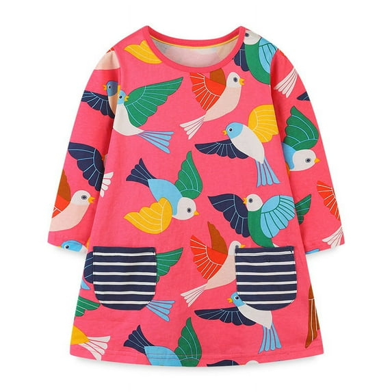Yidarton 2022 Autumn new girl's dress European and American style knitted cotton cartoon printing princess skirt round neck printing long-sleeved children's skirt Girls' round neck tops 2T