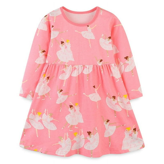 Yidarton 2022 European and American style girls' long sleeved dress, new autumn product, children's knitting cotton dress, cartoon round neck princess dress Girls' round neck tops 5T