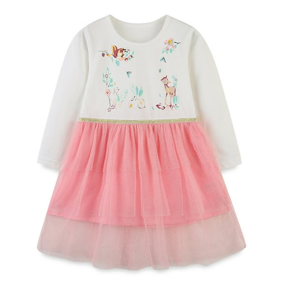 Yidarton 2022 European and American style girls' long-sleeved dresses autumn new children's mesh princess dress cartoon printing baby children's dress 6T