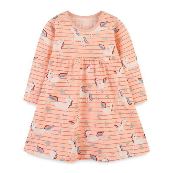 Yidarton 2022 European and American style children's dress new cartoon round neck knitted cotton girls' dress lovely fashion princess dress 5T