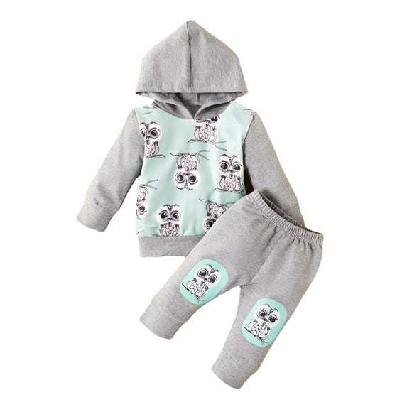 Yidarton 9-12M 2022 infant and toddler autumn outerwear sets baby hooded long-sleeved tops owl print pants two-piece