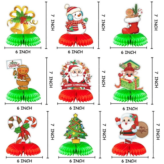 Yidarton 9 Pieces Christmas Table Decorations, Honeycomb Centerpieces for Holiday Party Supplies, Double Sided Sign for Indoor Room