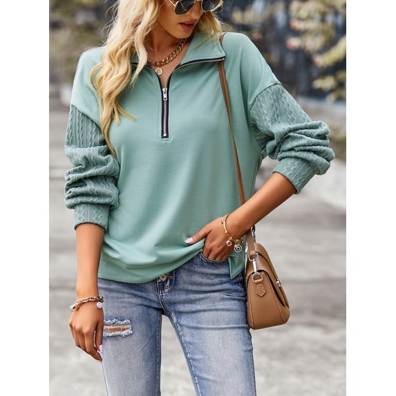 Yidarton Autumn and Winter Woman Sweater Zipper Stitching Casual Women's Jacket Green M Size