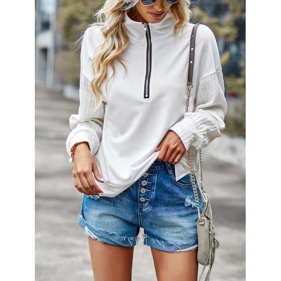 Yidarton Autumn and Winter Woman Sweater Zipper Stitching Casual Women's Jacket White L Size