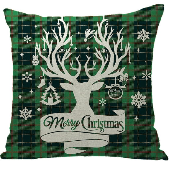 Yidarton Christmas Home Pillow Case Red Checkered Christmas Cushion Cover Santa Claus Printed Pillowcase