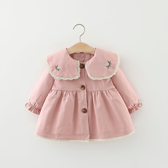 Yidarton English Style Doll Collar Girl's Windbreaker Coat Coat 2022 Baby Solid Color Cotton Outside Clothes Pink 100CM