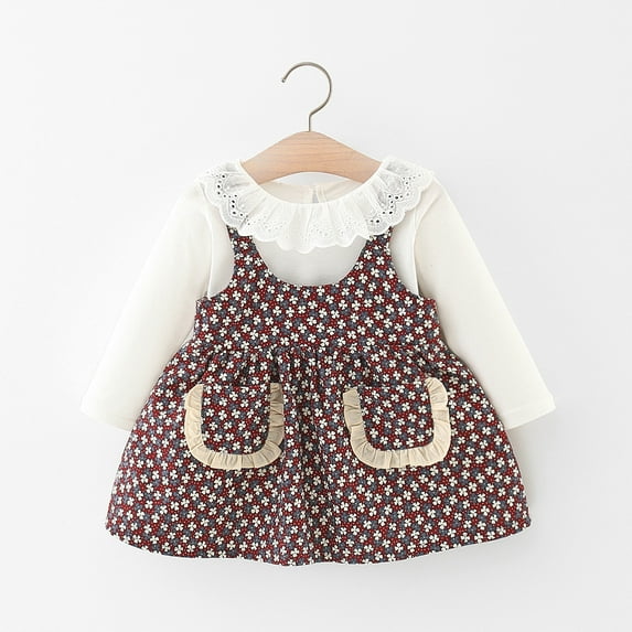 Yidarton Girls 2022 Early Autumn New Foreign Style Children's Skirt Set Long Sleeve Shirt Floral Two-piece Set Red 110CM