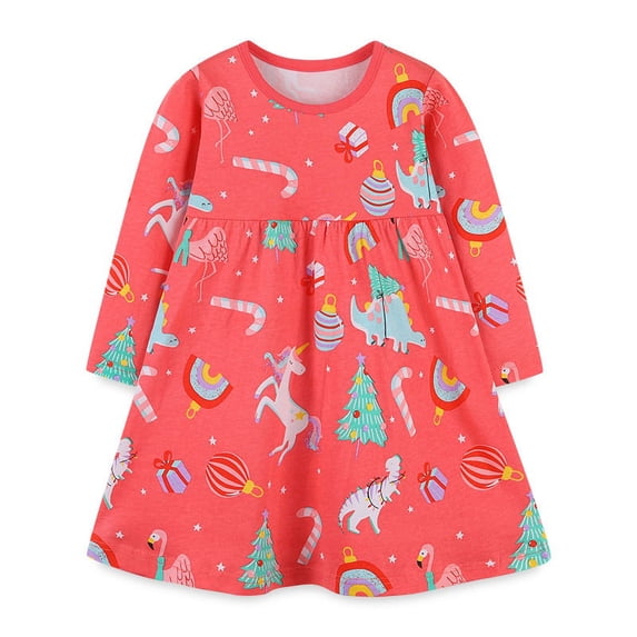 Yidarton Girls European and American knitted cartoon dress round neck princess dress Christmas child dress 7T