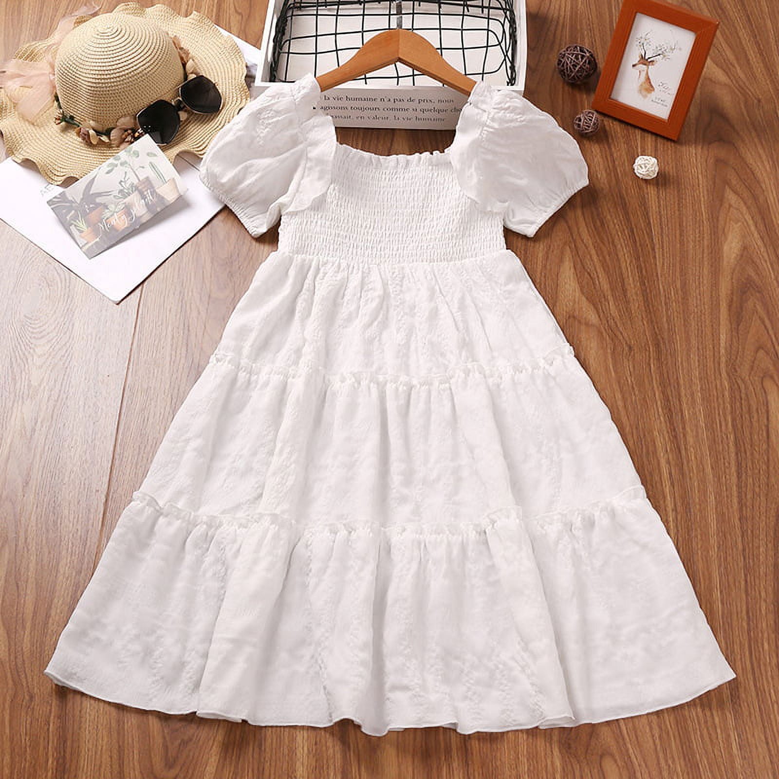 Yidarton Girls' dresses 2022 new summer Korean version of the children's  short-sleeved princess dress White 6T - Walmart.com