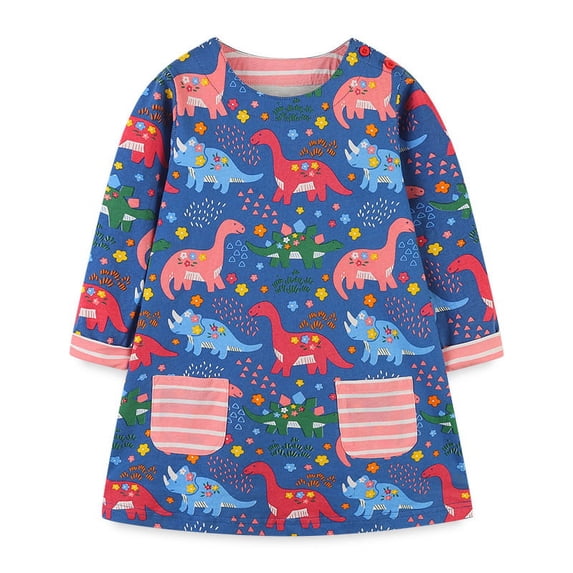 Yidarton Girls' dresses long-sleeved fall new knitted cotton cartoon print princess dress 4T