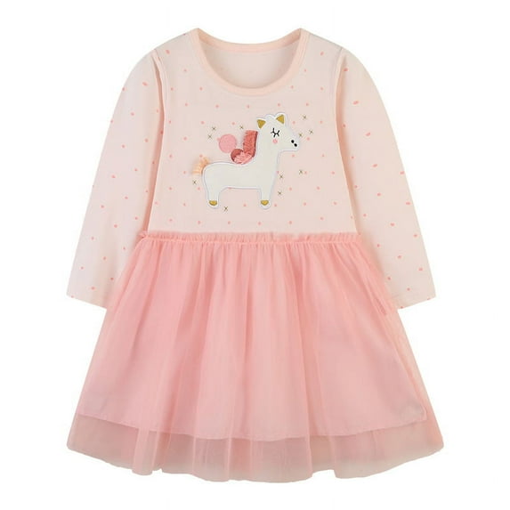 Yidarton Little Pegasus mesh girls dress cartoon embroidered lace children's princess dress 4T