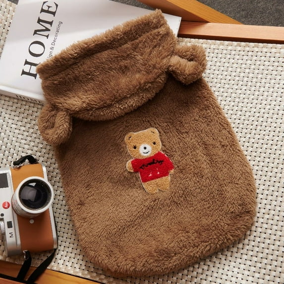 Yidarton New Fall/Winter Pet Clothes Teddy Bears Small Dog Clothes Bear Ears Hat Coat Pet Clothes Coffee