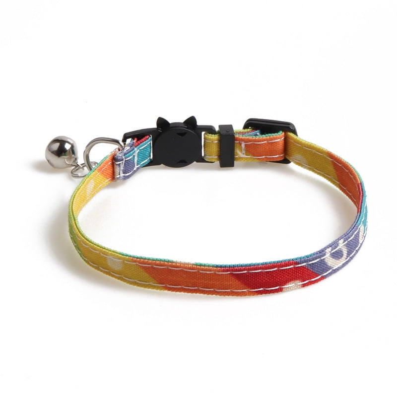 Yidarton New Pet Bow Cat Collar With Bell Cat Safety Button Rainbow ...
