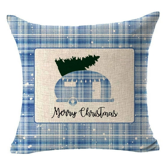 Yidarton Simple Christmas Pillowcase Blue Plaid Printed Linen Cushion Cover Car Sofa Pillowcase