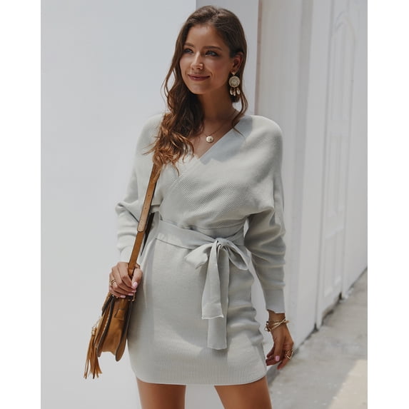 Yidarton Winter Knit Women's Sweater Sexy Pack Hip Warm Sweater Top Women's One Piece Gray L