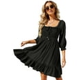 thumbnail image 1 of Yidarton Women Summer Square Neck Puff Sleeve Ruffle Loose A Line Mini Dress, 1 of 8