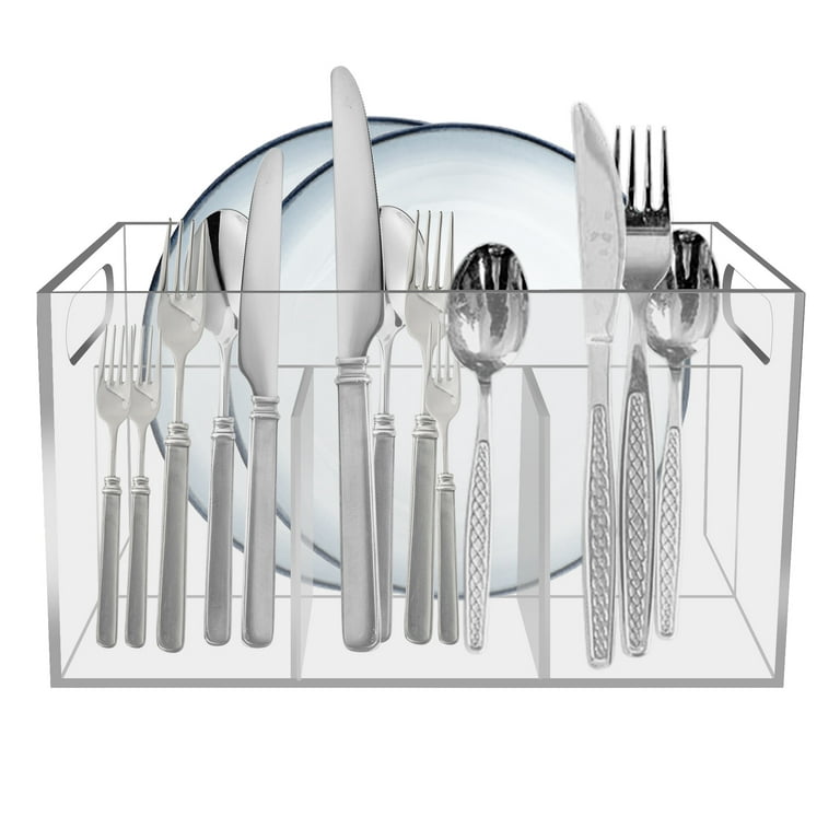 YiePhiot Acrylic Utensil Caddy RV Utensil Caddy, Silverware, Napkin Holder,  and Condiment Organizer, 4 Compartments, Organizes Forks, Knives, Spoons,  Plates & more, Ideal for Kitchen, Dining, Picnics 