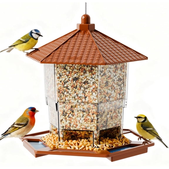 Yieach Hanging Bird Feeder for Outdoors,Large Hopper Squirrel Proof Birdfeeder for Cedar,Red,Cardinal,Blue Jay and Wild Birds,Easy to Feel Birdhouse & Bird Seed Feeder & Gazebo for Outside,Tree,Black