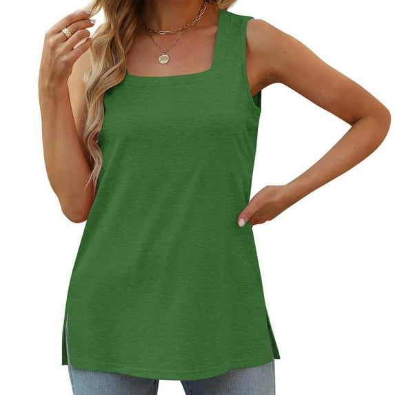 Yieetim Green Tank Top for Women Fashion Casual Crew Neck Vest Solid Color Comfortable Sleeveless Tee Shirts Female Loose Lightweight Tank Tops