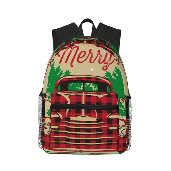 Yield Christmas Vintage Red Truck Print Backpack for Women Men, Lightweight Casual Travel Daypack, Classic Basic College Backpack, Middle School Bag