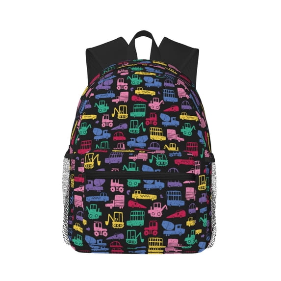 Yield Colorful Excavator Print Backpack for Women Men, Lightweight Casual Travel Daypack, Classic Basic College Backpack, Middle School Bag