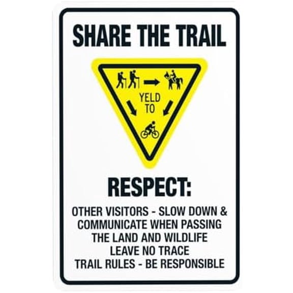 Yield To Hikers Horseback Riders Warning Sign, Hiking Trail Security Metal Signs for Outdoor Indoor Road Yard Garage Home Business Street Wall Safety Caution Custom Decor 8 x 12 Inch