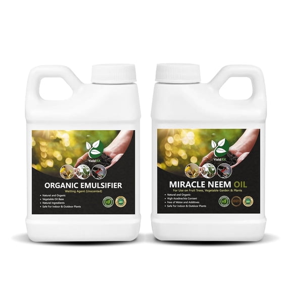 Yield RX Organic Emulsifier & Miracle Neem Oil Bundle – Natural Wetting Agent, Indoor/Outdoor Plant Care, Vegetable Gardens, Fruit Trees (8 oz)