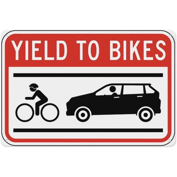 Yield To Bikes Sign 8"x12" - Aluminum Tin Warning for Home Outdoor Garden, Durable Traffic Decor for Road