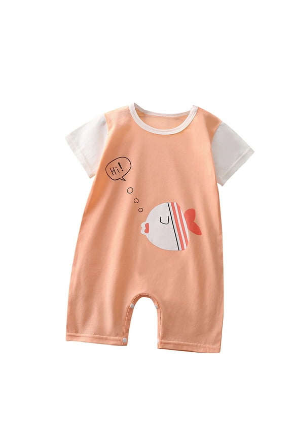 Yievot 0-24 Month Newborn Infant Baby Boy Bodysuit Cute Cartoons Print Short Sleeve Romper Playsuit Soft Cotton Toddler Coverall Onesies Pajamas Outfit