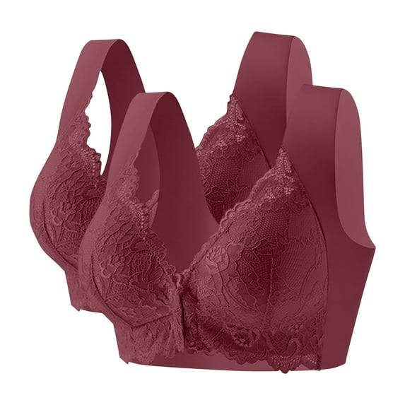 Yievot 2 Pack Front Closure Bras for Older Women Wireless Everyday Bras for Seniors Full Coverage Comfortable Wirefree Bras Push Up Bras with Back Support
