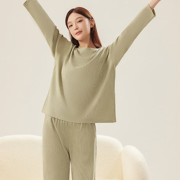 Maplenight 2 Piece Pajama Sets for Women Cotton Thermal Underwear Set Long Sleeve Base Layer Tops and Wide Leg Pants Warm Winter Outfits